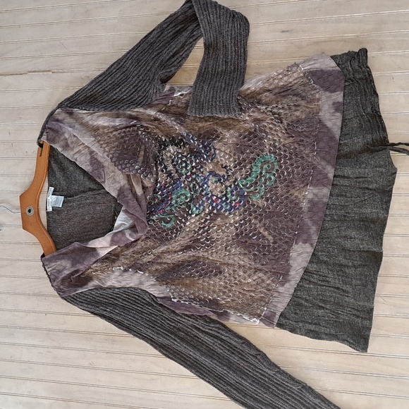 Alberto Makali Sweaters - Alberto Makali Mixed Media Lightweight Stretchy Tunic Boho LagenLook Sweater Top